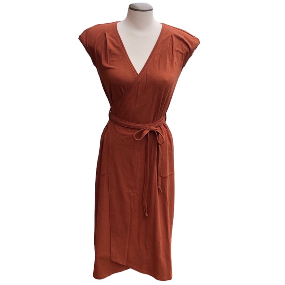 Simone’s Rose | Mock Wrap Short Sleeved Midi Dress Ethically Made in Canada